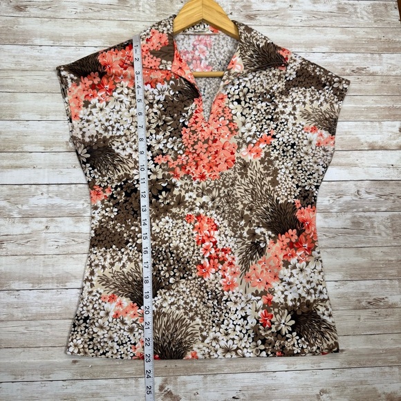 Mardi Modes New York ILGWU Vintage Floral Wide Collar Cap Sleeve Blouse USA - Picture 15 of 16